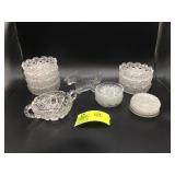 GROUP OF PRESSED AND CUT GLASS BOWLS ETC