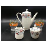 GROUP INCLUDING BIRD THEME TEAPOT CREAM SUGAR AND