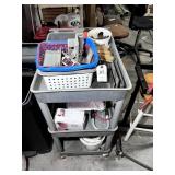 ROLLING THREE TIER WORK CART WITH CONTENTS