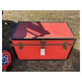RED TRUNK 35 IN X 19 IN X 20 IN WITH CONTENTS, DAR