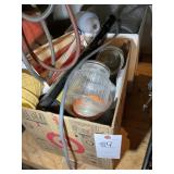 TWO BOXES OF CLEAR GLASS VASES AND DECORATIVE ITEM