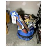 5 GALLON BUCKET WITH MISC PAINTING TOOLS, CAULK GU