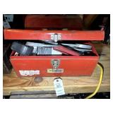 TOOLBOX WITH MISC TOOLS, SNIPS, METAL BENDING TOOL
