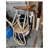 GROUP INCLUDING TWO CHAIRS AND METAL FRAME STOOL