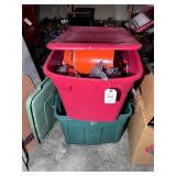 TWO TOTES OF MISC CHRISTMAS Dï¿½COR, ORNAMENTS, BOWS