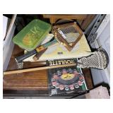 GROUP OF VINTAGE ITEMS TENNIS RACKETS, LACROSSE ST