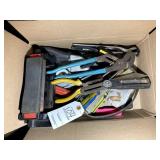 BOX OF MISC HAND TOOLS PLIERS, SCREWDRIVERS, STAPL