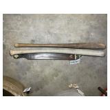 PAIR OF VINTAGE WOOD BATS AND SHARPENING STRAP