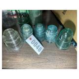 GROUP OF GLASS INSULATORS, SOME MINOR DAMAGE