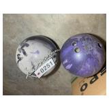 PAIR OF HANGING BOWLING BALLS