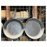 PAIR OF CAST IRON FRYING PANS, NO 8 AND NO 7