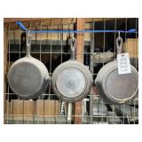 GROUP OF 3 CAST IRON FRYING PANS, 2-NO 5