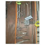 GROUP OF VINTAGE TOOLS, PLYERS, DRILL BITS, WRENCH