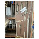 GROUP OF VINTAGE TOOLS, GREASE GUNS, SOLDERING IRO