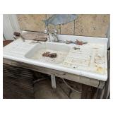 VINTAGE SINGLE BOWL CAST IRON ENAMEL SINK 54 IN LO