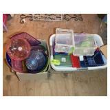 GROUP OF MISC PLASTIC CONTAINERS AND PLASTIC DECOR