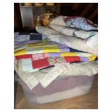 TOTE WITH MISC BLANKETS AND QUILT