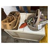 GROUP OF BASKETS WITH MISC DECORATIVE ITEMS