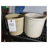 PAIR OF STONEWARE CROCKS, 7.5 IN AND 8 IN TALL