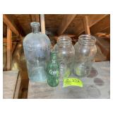 GROUP INCLUDING TWO LARGE BALL CANNING JARS, GREEN