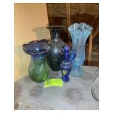 GROUP OF COLORED GLASS VASES