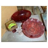 GROUP OF CLEAR GLASS SERVING PIECES, EGG TRAY, BUT