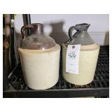 TWO STONEWARE JUGS, 11 IN TALL