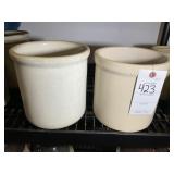 PAIR OF STONEWARE CROCKS, 7.5 IN AND 8 IN TALL