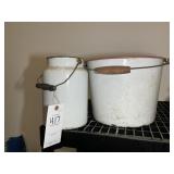 GROUP INCLUDING ENAMEL PAIL APPROX 12 IN DIAM X 9