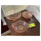 GROUP OF VINTAGE PINK SERVING DISHES, ONE COVERED
