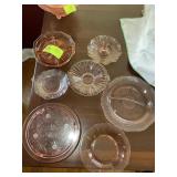 PAIR VINTAGE PINK SERVING DISHES, VEGGIE TRAY, CAK