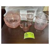 GROUP OF VINTAGE PINK GLASSWARE, BOWL, SMALL WATER