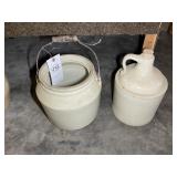 STONEWARE JUG 11 IN TALL AND POT WITH HANDLE 9 IN