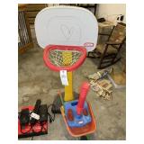 GROUP OF KIDS PLAY TOYS, BASKETBALL HOOP, WHEEL BA