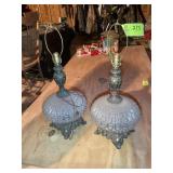 PAIR OF VINTAGE METAL AND GLASS TABLE LAMPS 28 IN