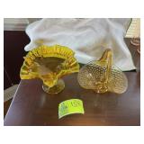 PAIR OF VINTAGE YELLOW GLASS DECORATIVE BOWLS