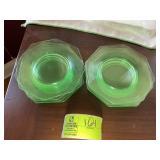 GROUP OF VINTAGE GREEN GLASS HEXAGON SHAPE PLATES