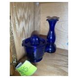 GROUP INCLUDING COBALT BLUE COLORED VASE AND MIXIN