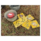 GALVANIZED BUCKET NO 1 WITH SIGNS AND METAL TIN