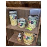 CANISTER SET ONE MISSING LID AND COOKIE JAR