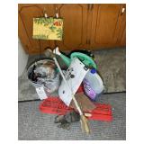 GROUP OF GARDENING SUPPLIES, BUCKET, WATERING CAN,