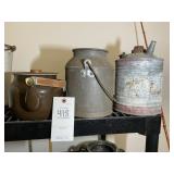 GROUP INCLUDING BROWN ENAMEL TEA POT, METAL GAS CA
