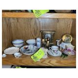 CONTENTS OF BOTTOM MIDDLE SHELF INCLUDING DECORATI