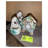GROUP OF CERAMIC PLANTERS, BIRD AND CLOCK THEMED