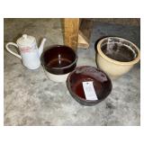 GROUP OF STONEWARE BOWLS AND POTS, 4, 5 AND 8 IN T