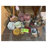 GROUP OF DECORATIVE ITEMS, BELLS, CANDLES, ETC