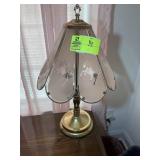 BRASS COLOR TABLETOP LAMP WITH GLASS UNICORN SHADE