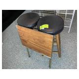 PAIR OF WOODEN FRAME BAR STOOLS AND TV TRAY
