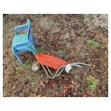 METAL KIDS WHEELBARROW AND PLASTIC CHAIRS