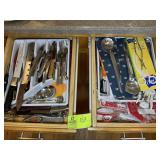 CONTENTS OF TWO DRAWERS AND ISLAND KITCHEN UTENSIL
